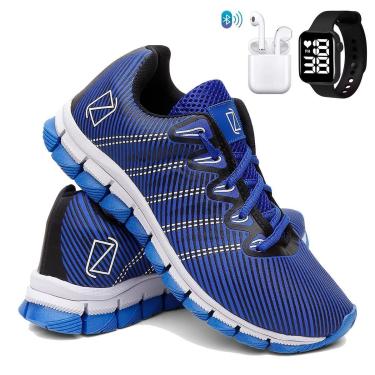 Imagem de Tênis Masculino Para Corrida Academia Caminhada Confortável Super Leve + Fone + Relógio-Masculino