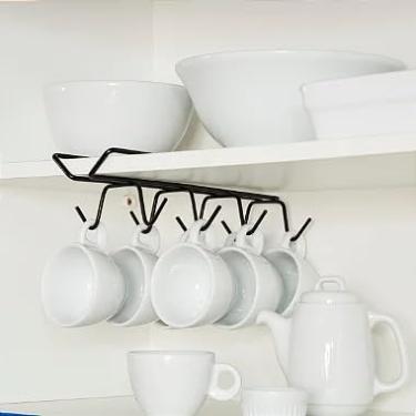 Imagem de Kit 2 Suportes Porta Xícaras Suspensos de Aço – Organizador para Armário de Cozinha, Ganchos para 8 Xícaras, Economize Espaço