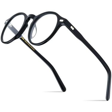 Imagem de HEPIDEM Armação vintage de acetato, óculos redondos clássicos para homens e mulheres, 9401, 9401 preto, Larger 49mm
