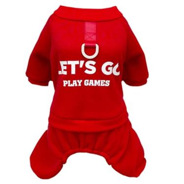 Imagem de Izefia Moletom com capuz para cães, roupas Let's Go, 4 pernas, macacão de lã, sem capuz, suéter de inverno, quente, algodão, gola redonda, moletom com capuz para cães pequenos, médio, gato, vermelho