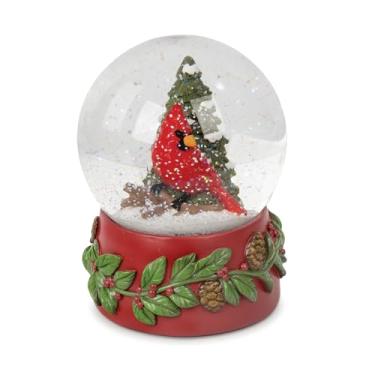 Imagem de Blossom Bucket Globo de neve cardeal com base de azevinho e pinha, 14 cm, multicolorido