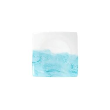 Imagem de Prato redondo listrado de cerâmica com personalidade requintada doméstica chinesa - prato quadrado de 20 cm