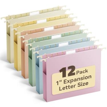 Imagem de Ansook Pastas de arquivo suspensas de plástico, tamanho carta, pasta de arquivo expansível de 2,5 cm com abas, pacote com 12 pastas de arquivo para documentos, pastas de arquivos coloridas Morandi