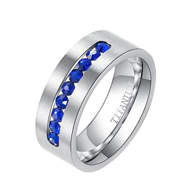 Imagem de ringcolor Anel masculino de aço titânio fosco banhado a ouro preto 8 mm aliança de casamento masculina roxo CZ anel masculino, 10, Strass, Zircônia cúbica