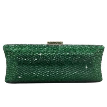 Imagem de Dazzling Bolsa feminina de cristal para noite com estrutura metálica para festa de casamento e bolsa de mão Minaudiere, Verde, Medium