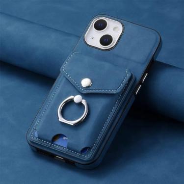 Imagem de Capa de celular com anel de couro PU galvanizado para iPhone 13 12 Mini 16 15 14 11 Pro XS Max XR 7 8 Plus, carteira com capa porta-cartão, azul, para iPhone 7Plus (8Plus)