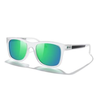 Imagem de Óculos de sol polarizados para amantes de óculos de sol leves TR90 armação quadrada para homens e mulheres, Armação Tra/dobradiça verde/lente espelhada verde, Lens Width: 51 Millimeters