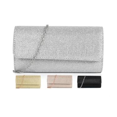Imagem de Bolsa clutch feminina para noite bolsa feminina brilhante para festa de casamento, Prata, 7.8 x 3.9 x 2 inches