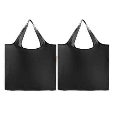 Imagem de Pacote com 2 sacolas de supermercado reutilizáveis – bolsas dobráveis e laváveis na máquina com zíper (preto)