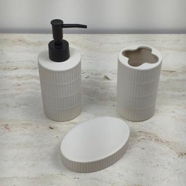 Imagem de Kit Banheiro 3 Lavabo Peças Cerâmica Porta Escova Sabonete