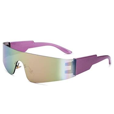 Imagem de Óculos de sol Y2K para mulheres, homens, modernos, sem aro, futuristas, óculos escuros modernos, Espelhado roxo/rosa, Medium
