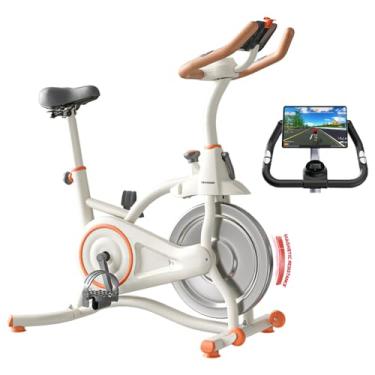 Imagem de FINYQBET Bicicleta Ergométrica - Istema de Resistência Magnética Silencioso (<40dB), Relógio Eletrônico e Suporte para Tablet - Ideal para Casa e Academia (Carga até 150kg) - Ajustável (Branco)