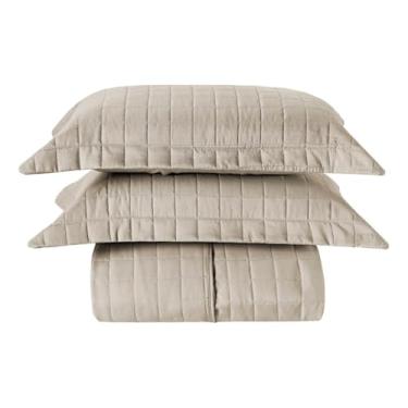 Imagem de Colcha Cobre Leito Dupla Face 400 Fios Toque Aveludado 3 Peças – Kit Cama Completo Solteiro Casal Queen e King (Bege,Solteiro)