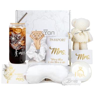 Imagem de Caixa de presentes Bride To Be, 10 peças de presentes de chá de panela para noiva, presente de noivado para lua de mel para ela, mulheres, noivo, futura senhora, conjunto de presente de casamento