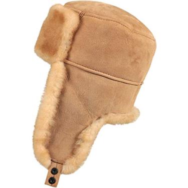 Imagem de Zavelio Chapéu russo masculino Shearling Sheepskin Trapper Medium Tan
