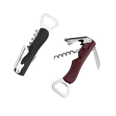 Imagem de PLAYTHROUGH Abridor de vinho compacto, pacote com 2, abridor de garrafa de cerveja para restaurante de cozinha e bar, design dobrável (preto, bordô)