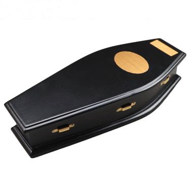 Imagem de Móveis de casa de bonecas em miniatura, caixão preto de madeira, escala 1:12