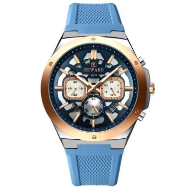 Imagem de Relogio Masculino Quartzo Multifuncional Casual Pulseira De Silicone Impermeavel Azul Claro