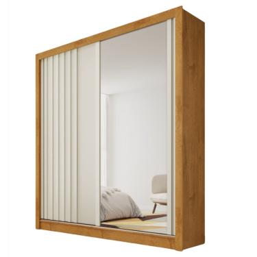 Imagem de Guarda Roupa Lugano 1 Porta Ripada E 1 Porta Espelhada Peroba-off White