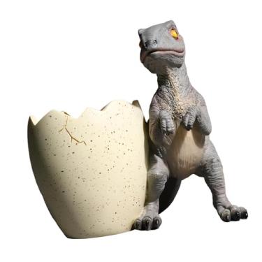 Imagem de MotiveTech Porta-canetas de dinossauro, porta-lápis, presente elegante para homens e mulheres, organizador de pincéis de maquiagem, organizador de mesa para, Cinza