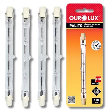 Imagem de Kit 4 Lâmpadas Halógena Palito 300W 220V J118 Ourolux