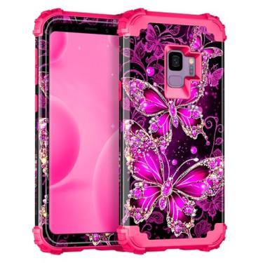 Imagem de Casetego Capa para Galaxy S9, que brilha no escuro, três camadas, resistente, à prova de choque, policarbonato rígido + capa protetora antiderrapante resistente de silicone macio para Samsung Galaxy