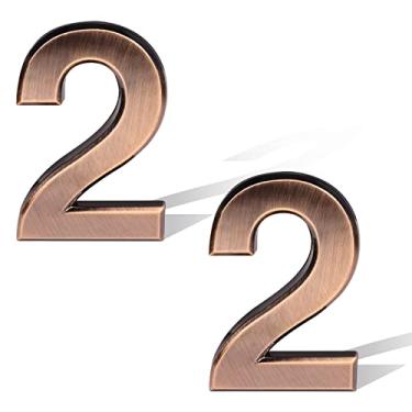 Imagem de 2 peças números de caixa de correio bronze de 7 cm/2,75 polegadas, número de endereço adesivo, números de porta, sinal para casa, apartamentos, hotéis, carros (número 2)