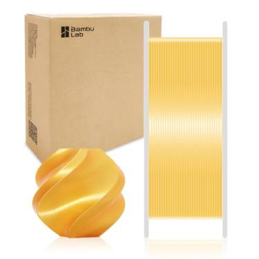 Imagem de Bamboo Original PLA Silk+ Filamento Brilhante, Textura de Seda Brilhante, Forte Interlayer para Bambu Lab A1/A1 MINI/X1/X1C/P1P/P1S/AMS. Alta Velocidade de 1,75 mm e Impressão Fácil com RFID 1KG (Ouro
