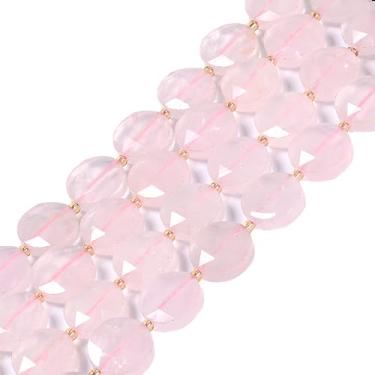 Imagem de Quartzo rosa natural 15 mm facetado 11 peças moeda disco estrela de Davi contas soltas judaicas DIY joias fazendo fio 8 polegadas