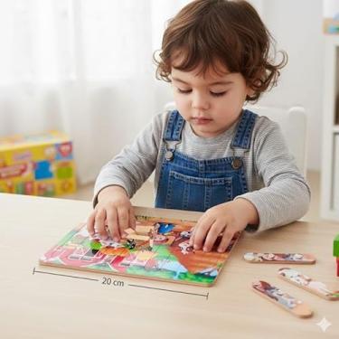 Imagem de Brinquedo Pedagógico Em Madeira Quebra Cabeça Montessori Infantil Baby (QC Fazenda)