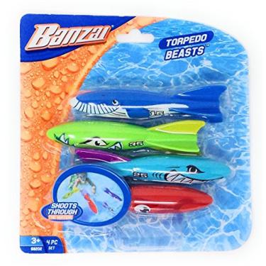 Imagem de Banzai Swimming Pool Diving Toys Torpedo Beasts Sharks, 4 in a Pack, Ages 3+
