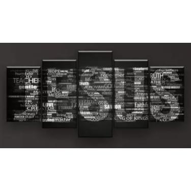 Imagem de Kit quadro decorativo 5 peças 95x60cm jesus cristo rei