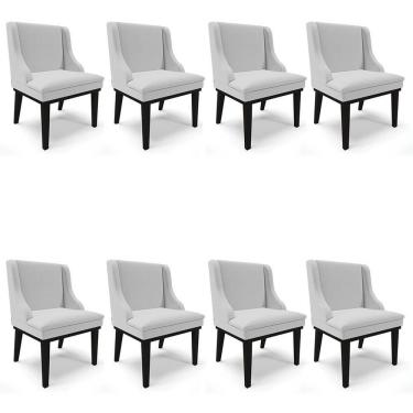 Imagem de Kit 8 Cadeiras Estofadas Para Sala De Jantar Base Fixa De Madeira Preto Lia Linho Cinza - Ibiza