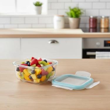 Imagem de Pote de Vidro Hermético Quadrado 320ml com Tampa Plástica Vedação Total | Freezer, Micro-ondas e Lava-louças, Ideal para Armazenar Alimentos, Marmita e Organização | Transparente 9x9x5cm
