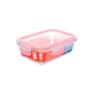 Imagem de Pote de Vidro Hermético com Tampa, 640ml, Borosilicato, 17x12x6,5cm, 4 Travas, Compatível com Micro-ondas e Forno, para Alimentos e Marmita