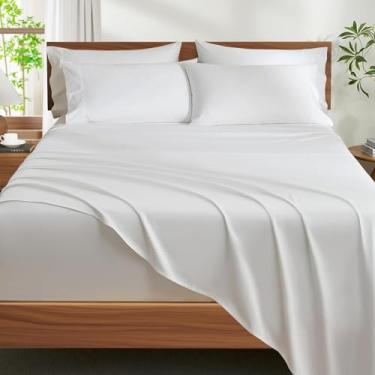 Imagem de Ivelow Lençóis 100% algodão egípcio Califórnia King Size - 1200 fios 6 peças 45,7 cm lençóis de cama de algodão branco luxuoso, macio, respirável, refrescante, qualidade de hotel