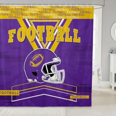Imagem de Erosebridal Cortina de chuveiro de futebol, cortina de banheiro de futebol americano 183 x 183 cm para banheiras, cortina de chuveiro de tecido de capacete de futebol para meninos adolescentes,