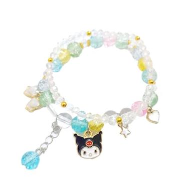 Imagem de YouLuo Conjunto de pulseiras kawaii com contas de cristal fofas de desenho animado elástico pérola anime Cinnamoroll meias de Natal para mulheres, adjustable, Cristal, Sem Pedra Preciosa