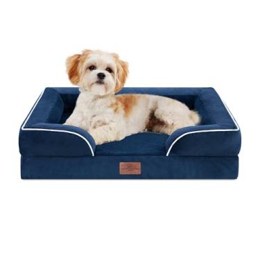 Imagem de Comfort Expression Cama para cães pequenos, impermeável, com espuma ortopédica, sofá-cama confortável para animais de estimação com capa removível lavável e fundo antiderrapante (P, azul marinho)