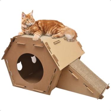 Imagem de Arranhador Casa com Rampa Brinquedo para Gatos de Pepelão Ondulado Antiestresse Afia Unhas Pet Evita Arranhar Sofá Cama Móveis