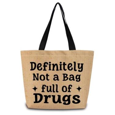 Imagem de ZhuVantrix Sacola de compras reutilizável com citações engraçadas, bolsa de ombro de compras estética com bolso interno com zíper, elegante, sem drogas, presente para mulheres