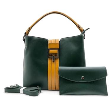 Imagem de Qiannaura Bolsa de ombro feminina com alça superior quadrada e bolsa de mão envelope com design listrado, Verde