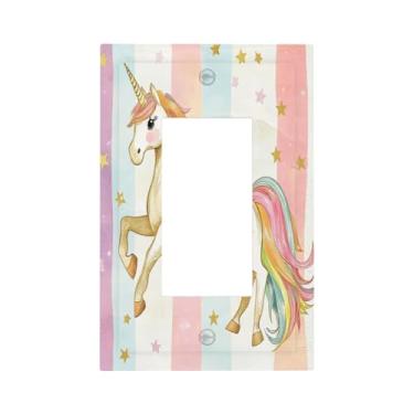 Imagem de Nadoabtm Capas decorativas de unicórnio colorido sonhador 1 gangue único interruptor de luz placa de cobertura GFCI placa de interruptor elétrico para quarto decoração de casa