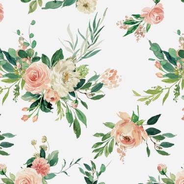 Imagem de HXHM H Papel de parede floral - Papel de parede removível à prova d'água, decoração de parede de flor rosa autoadesivo, papel de parede de contato vintage para quarto, sala de estar, banheiro 45 x 499