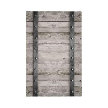 Imagem de DWBGUO Capa decorativa de placa de interruptor com barril de madeira de carvalho cinza vintage com design de faixas de ferro, 1 gangue, sem dispositivo, capas de tomada em branco para placa de parede