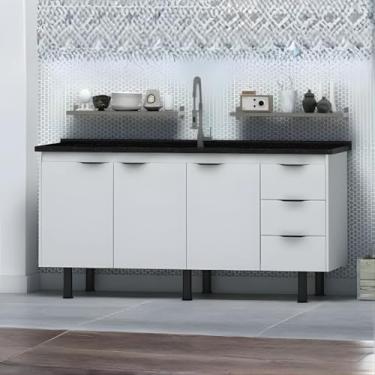 Imagem de Gabinete Cozinha 174cm Armário 100% Mdf 3 Portas 3 Gavetas (Branco)