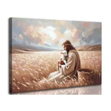 Imagem de Arte de parede em tela Jesus e cordeiro, Cristo Jesus encontra o cordeiro perdido, o pastor, pintura de parede, crenças religiosas, impressão de pôster, arte para sala de estar, quarto, igreja