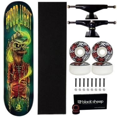 Imagem de Skate Wood Light Maple 8.0 Skull Verde Roda Next 53 Abec 15-Masculino