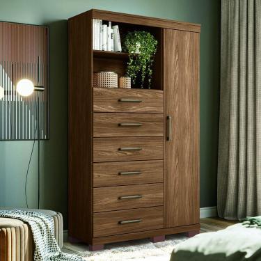 Imagem de Cômoda Multiuso 1 Porta 6 Gavetas Com Pés Marabá Santos Andirá Jatoba