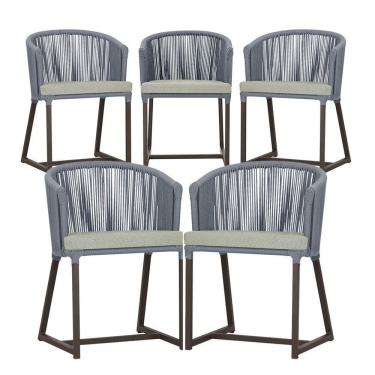 Imagem de 5 Cadeiras De Jantar Noronha Marrom Corda Náutica E3 Trama Prata